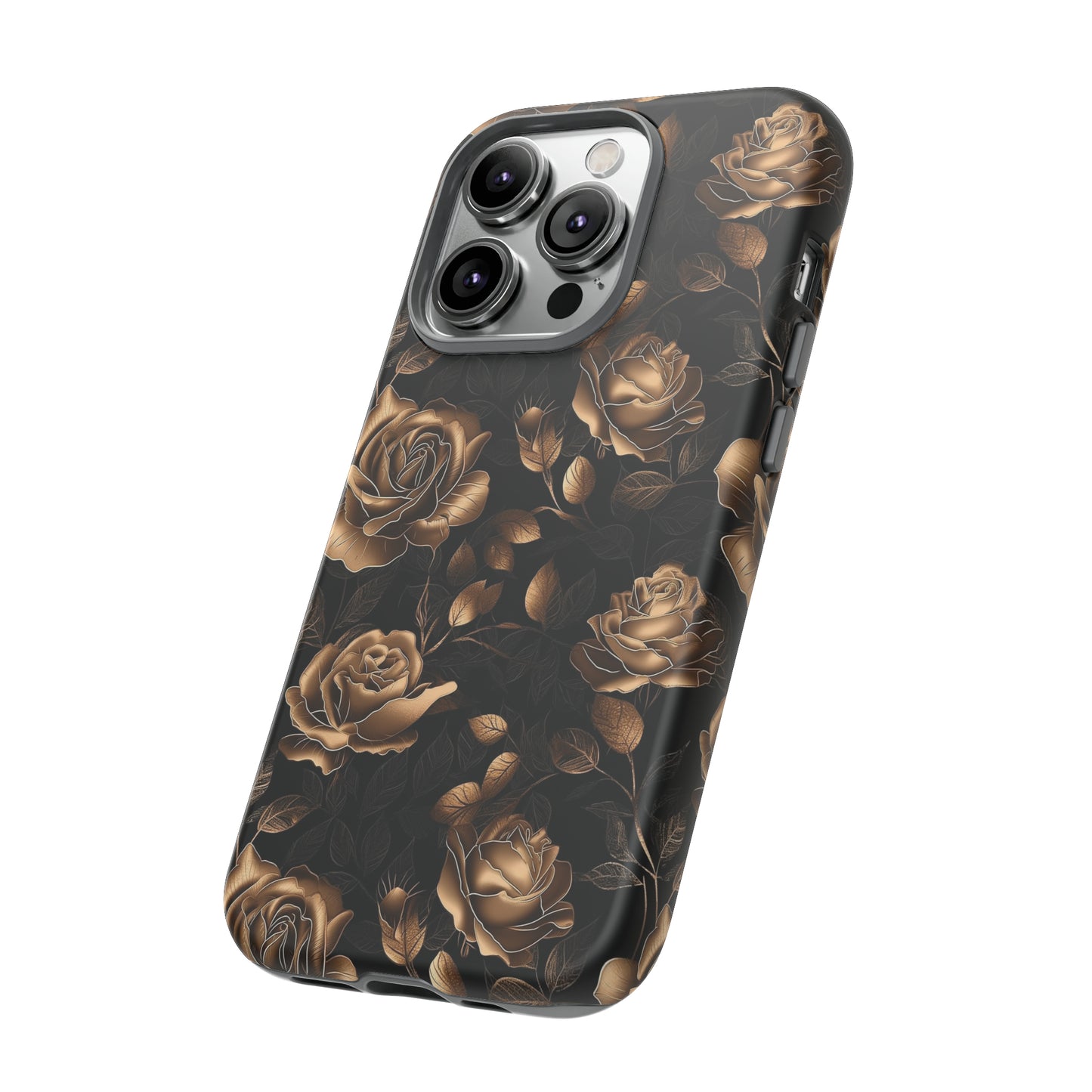 Tough Phone Case Black and Gold Roses