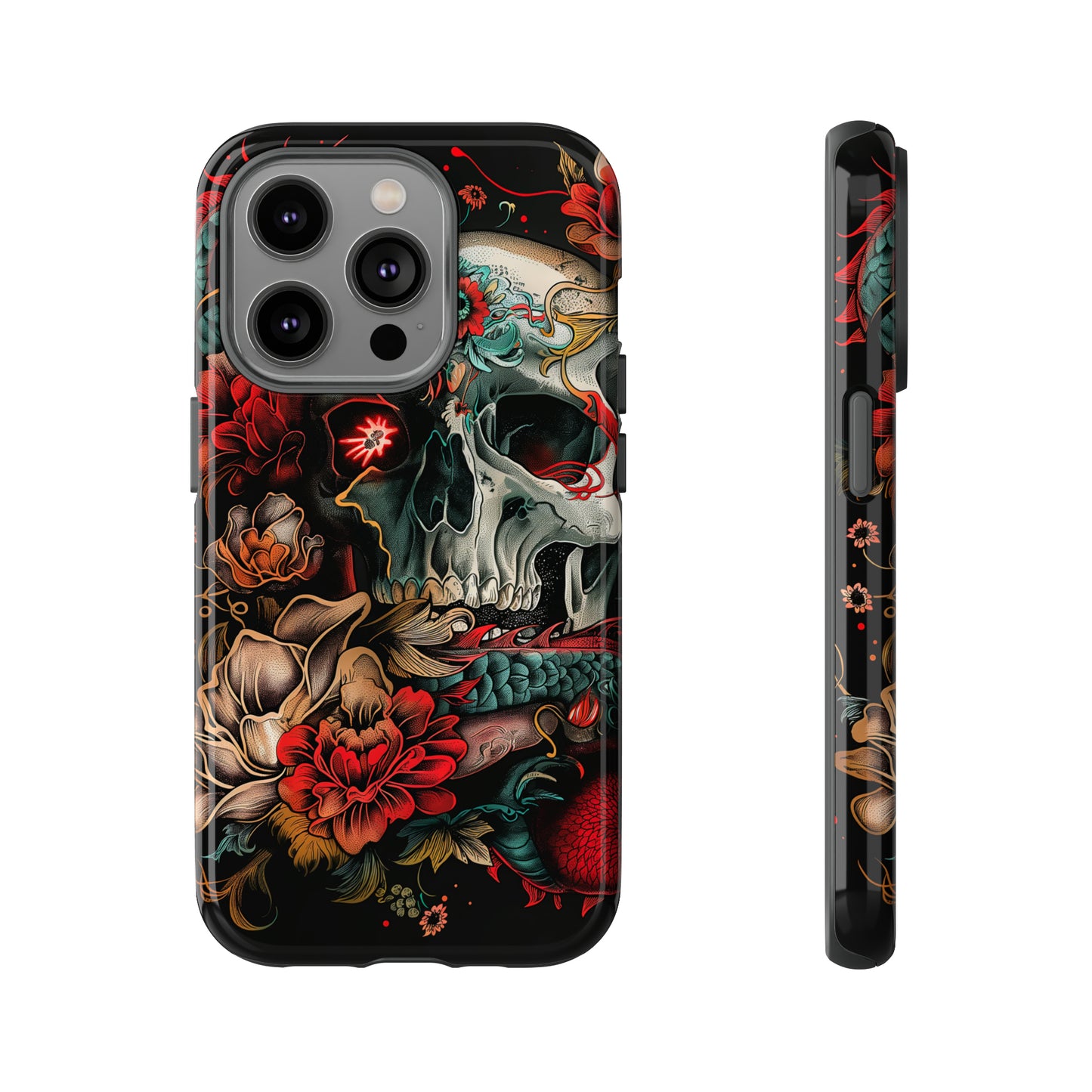 Tough Phone Case Skull and Rose