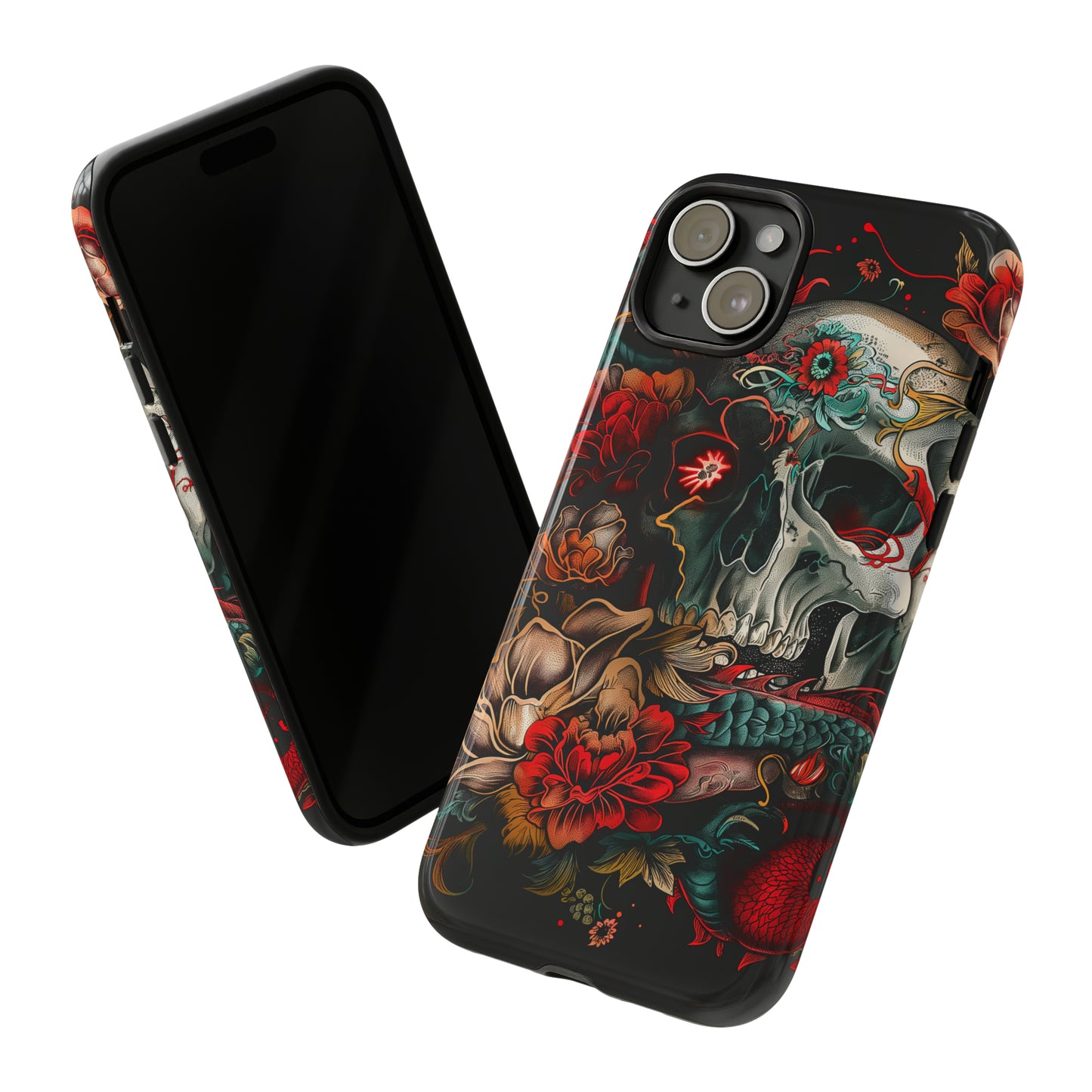 Tough Phone Case Skull and Rose