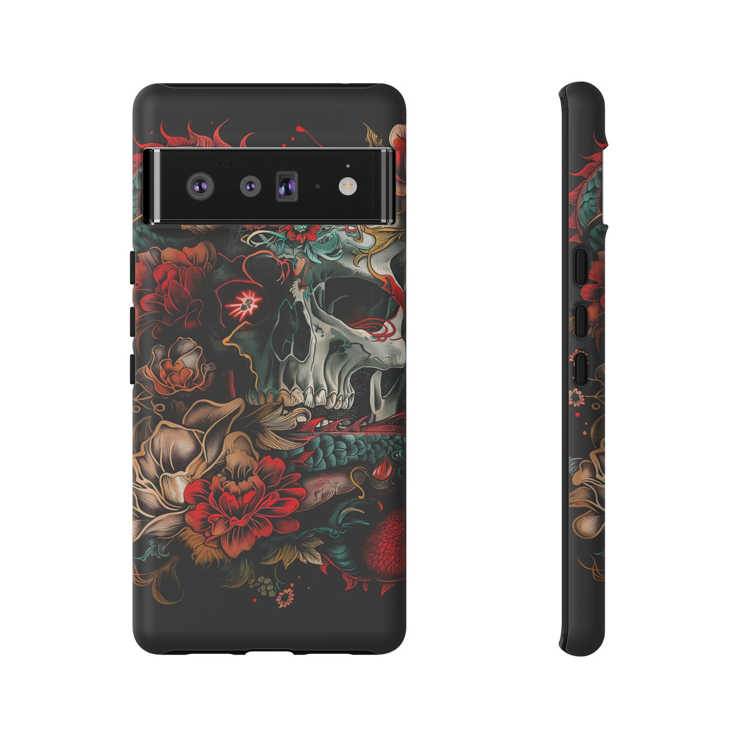 Tough Phone Case Skull and Rose