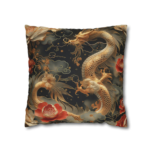 Spun Polyester Square Pillow Gold Dragon