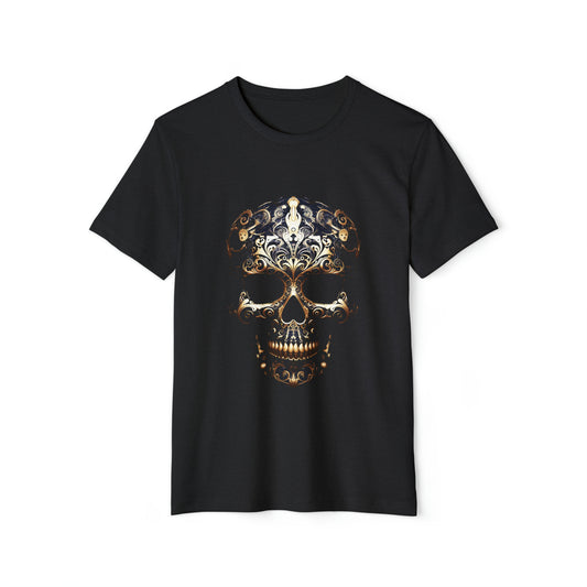 Black and Gold Paisley Skull Tee Graphic Organic T-Shirt