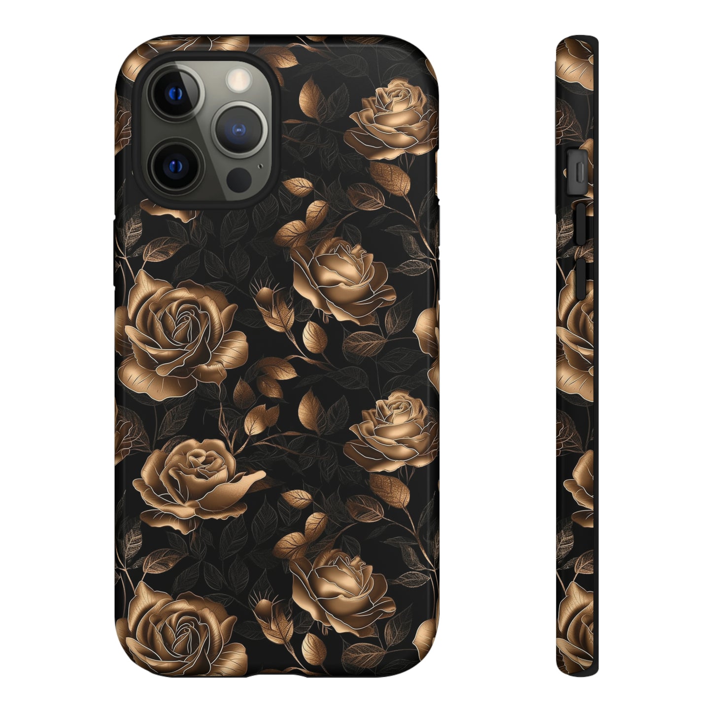 Tough Phone Case Black and Gold Roses