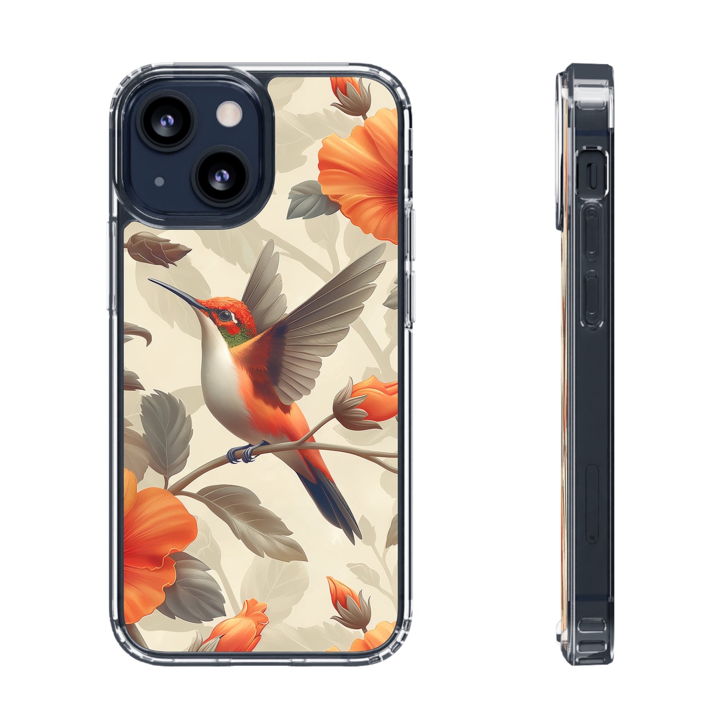 Clear Phone Cases Pastel Flowers Hummingbird