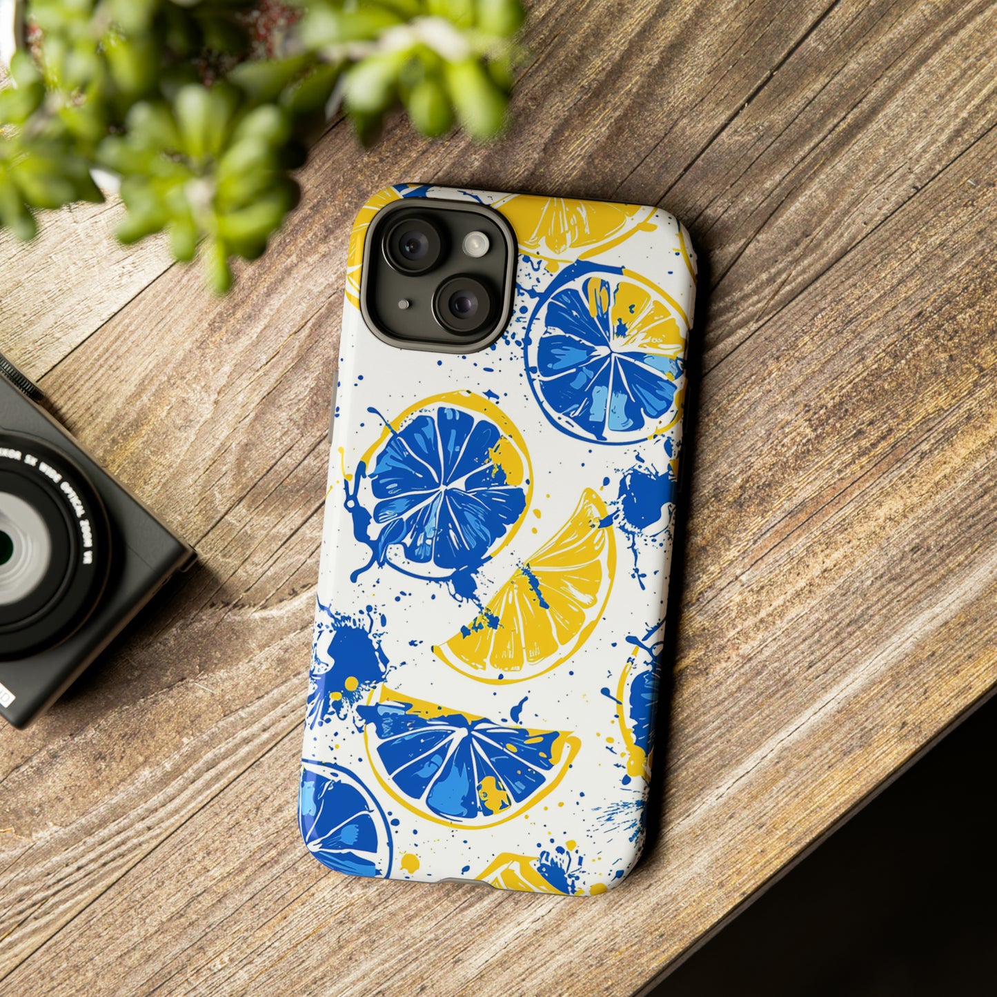 Tough Phone Case Lemon Blue and Yellow