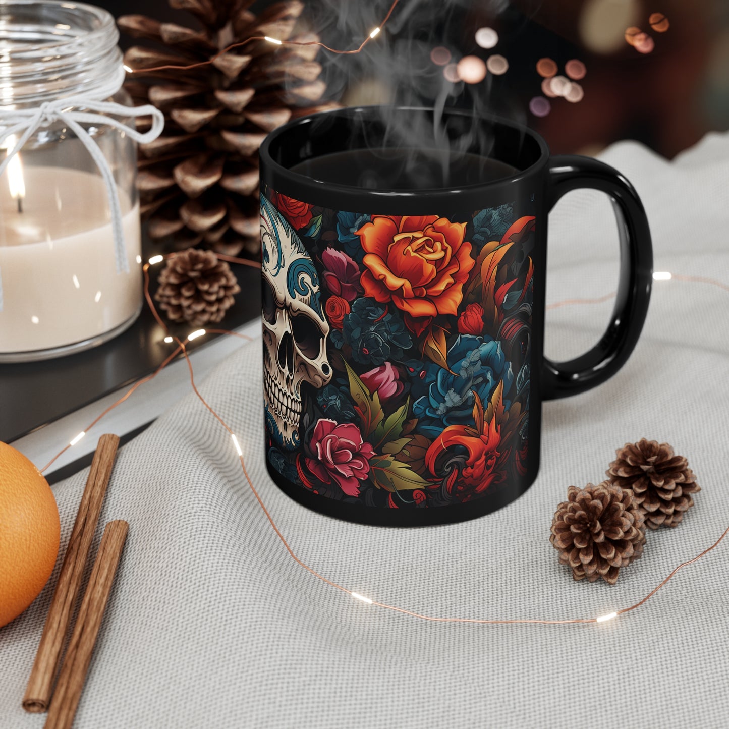 11oz Black Eternal Bloom Skull Mug