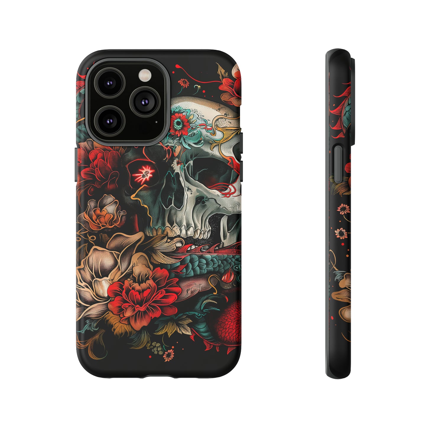 Tough Phone Case Skull and Rose