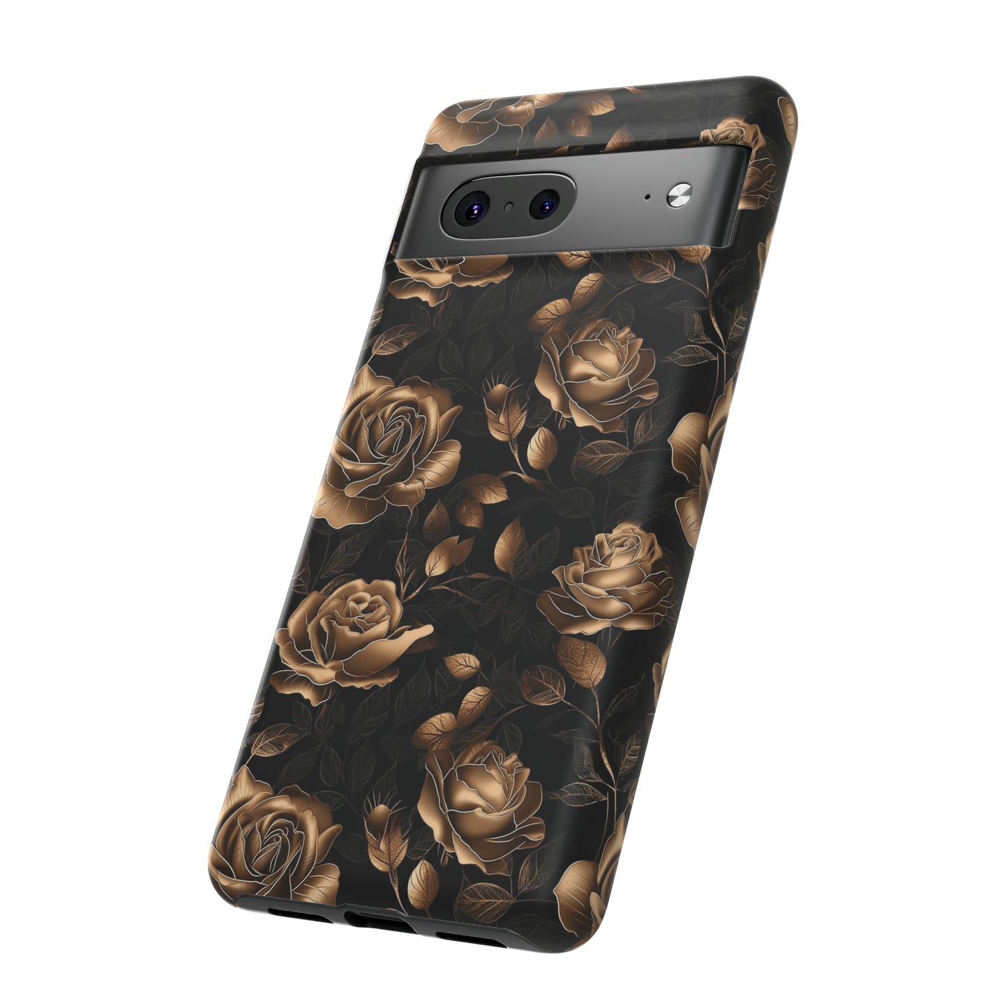 Tough Phone Case Black and Gold Roses