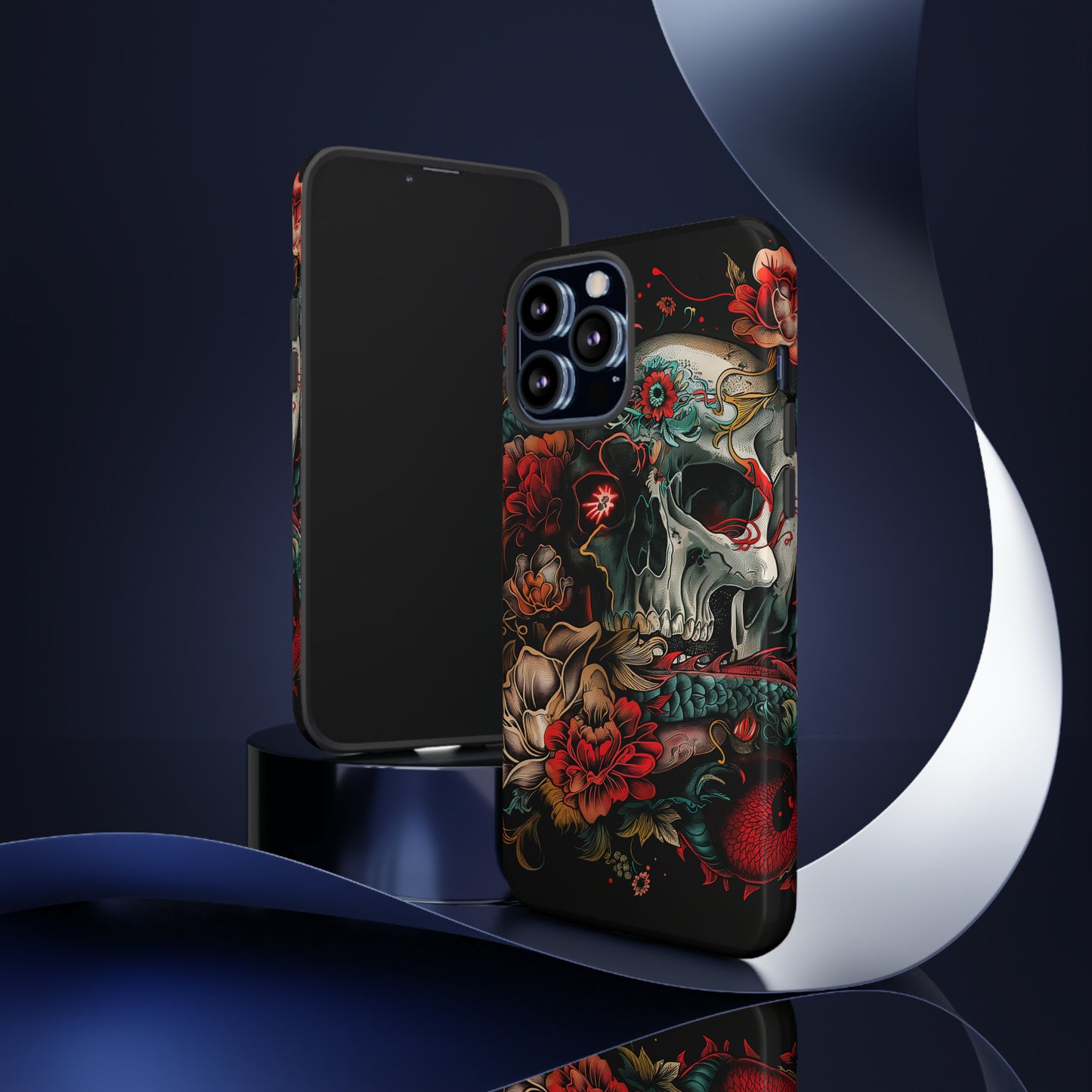 Tough Phone Case Skull and Rose