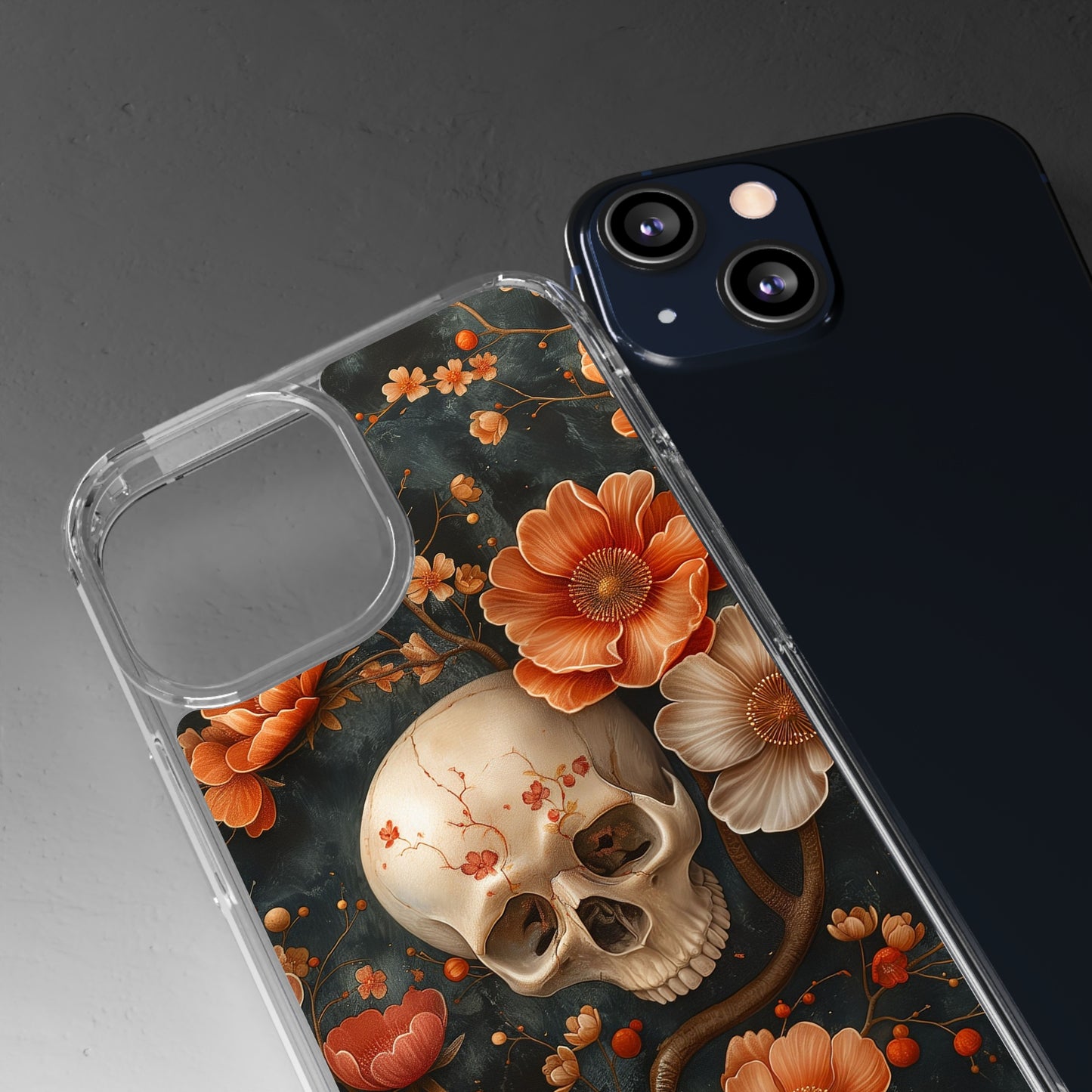 Clear Phone Cases Skull and Flowers Design