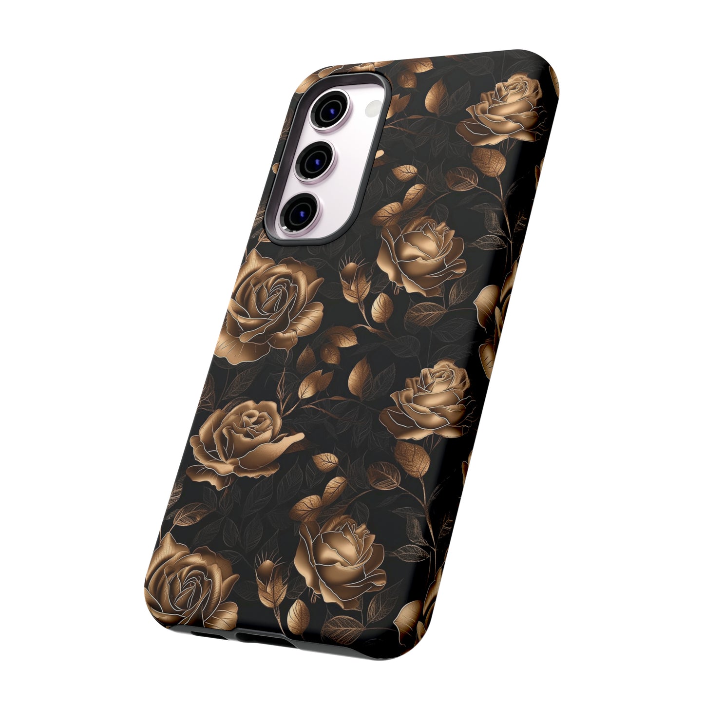 Tough Phone Case Black and Gold Roses