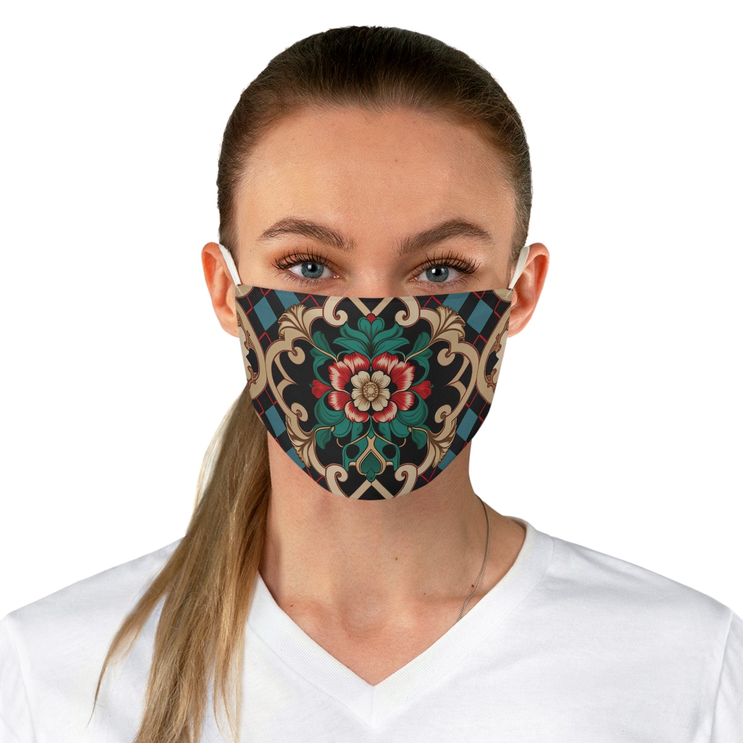 Fabric Face Mask Gold and Green Design