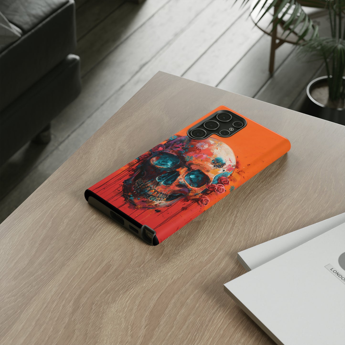 Tough Phone Case Orange Skull