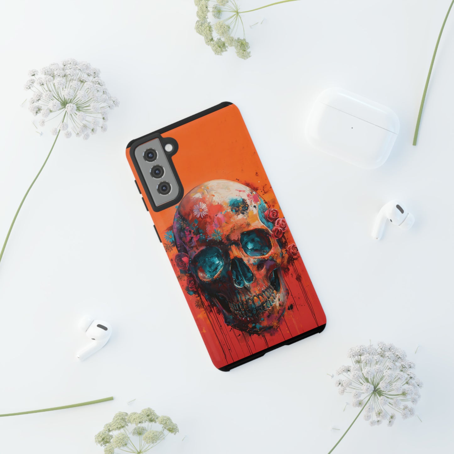 Tough Phone Case Orange Skull