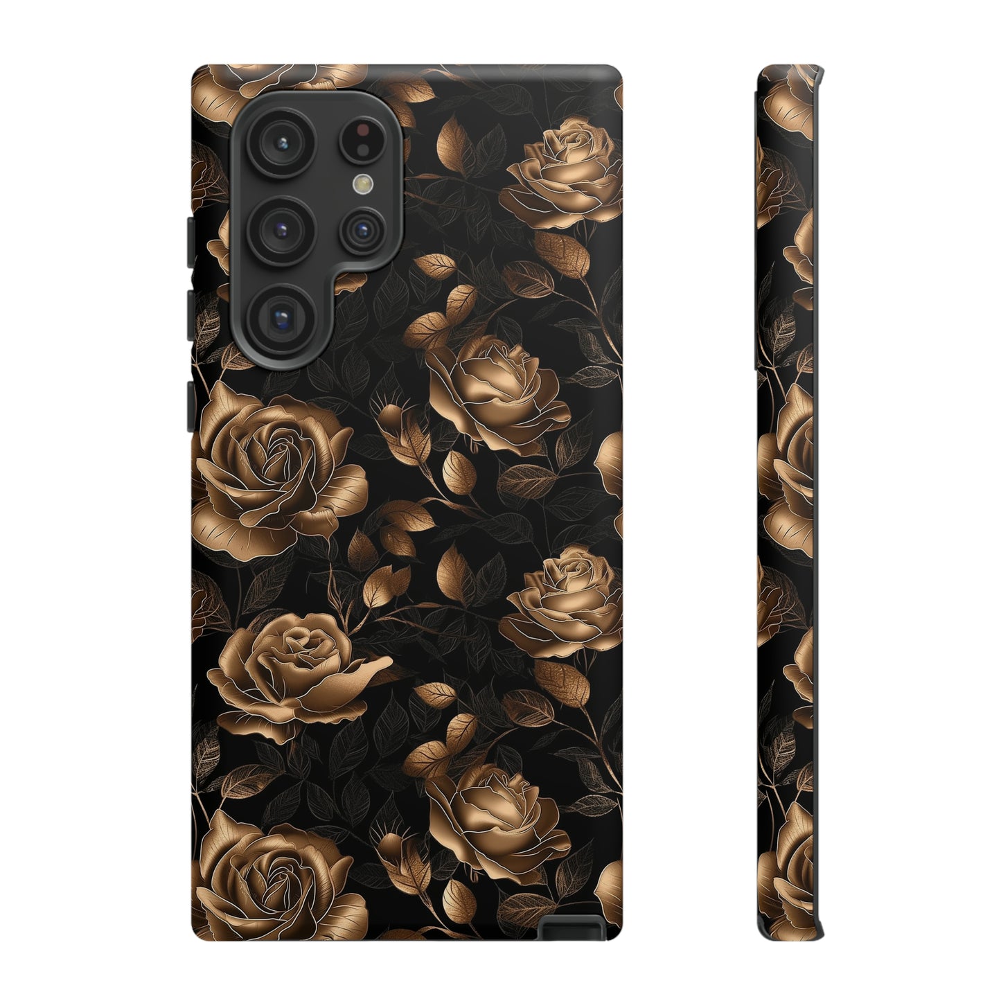 Tough Phone Case Black and Gold Roses