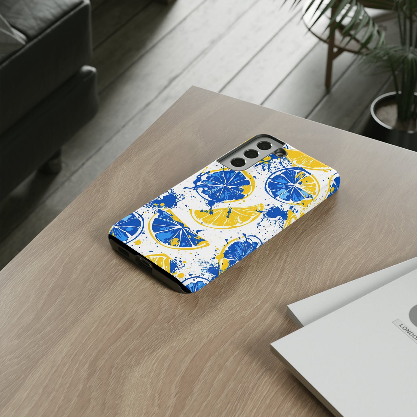 Tough Phone Case Lemon Blue and Yellow