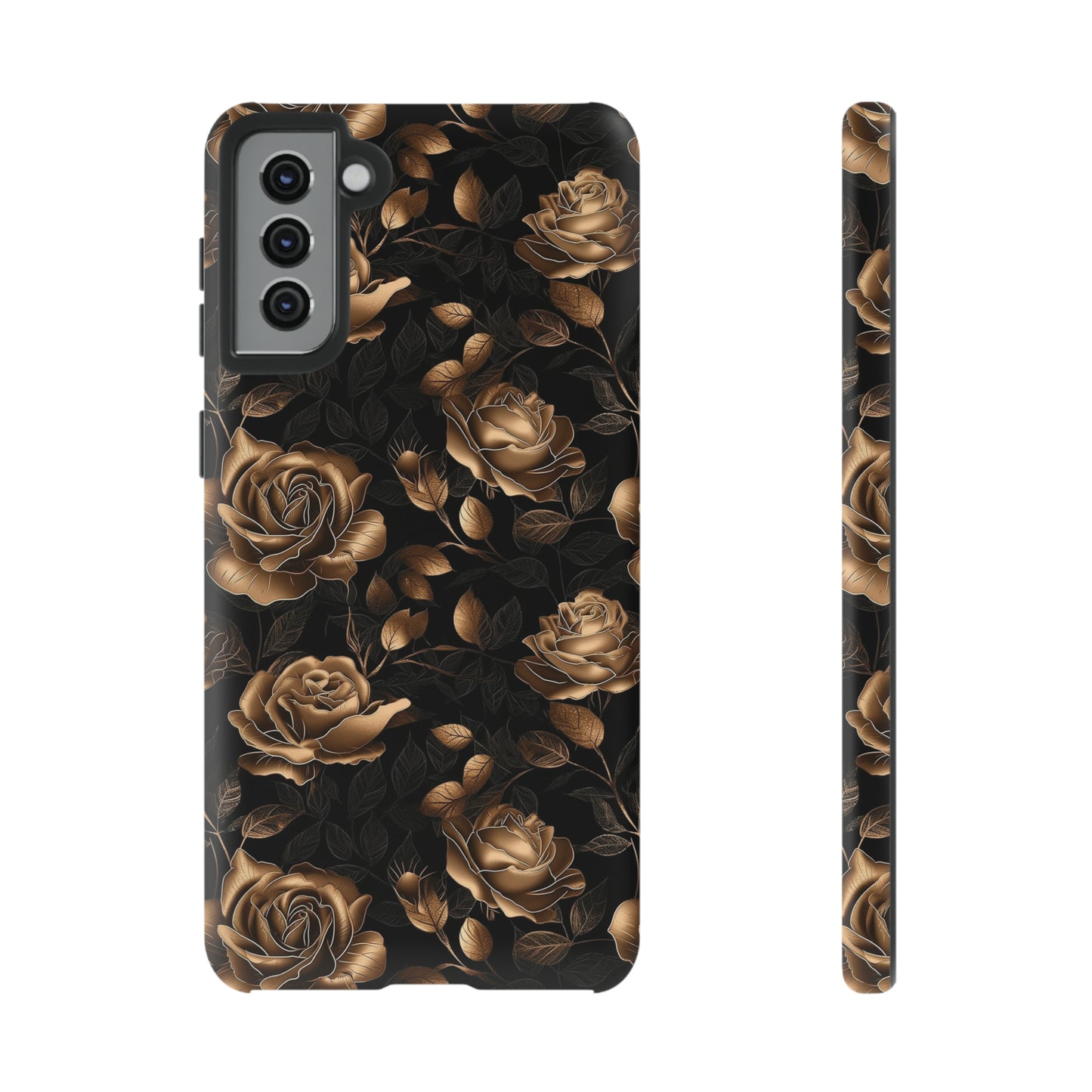 Tough Phone Case Black and Gold Roses