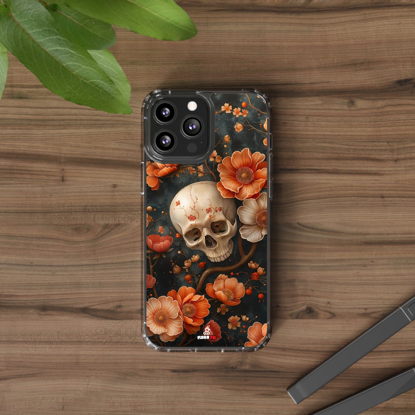 Clear Phone Cases Skull and Flowers Design