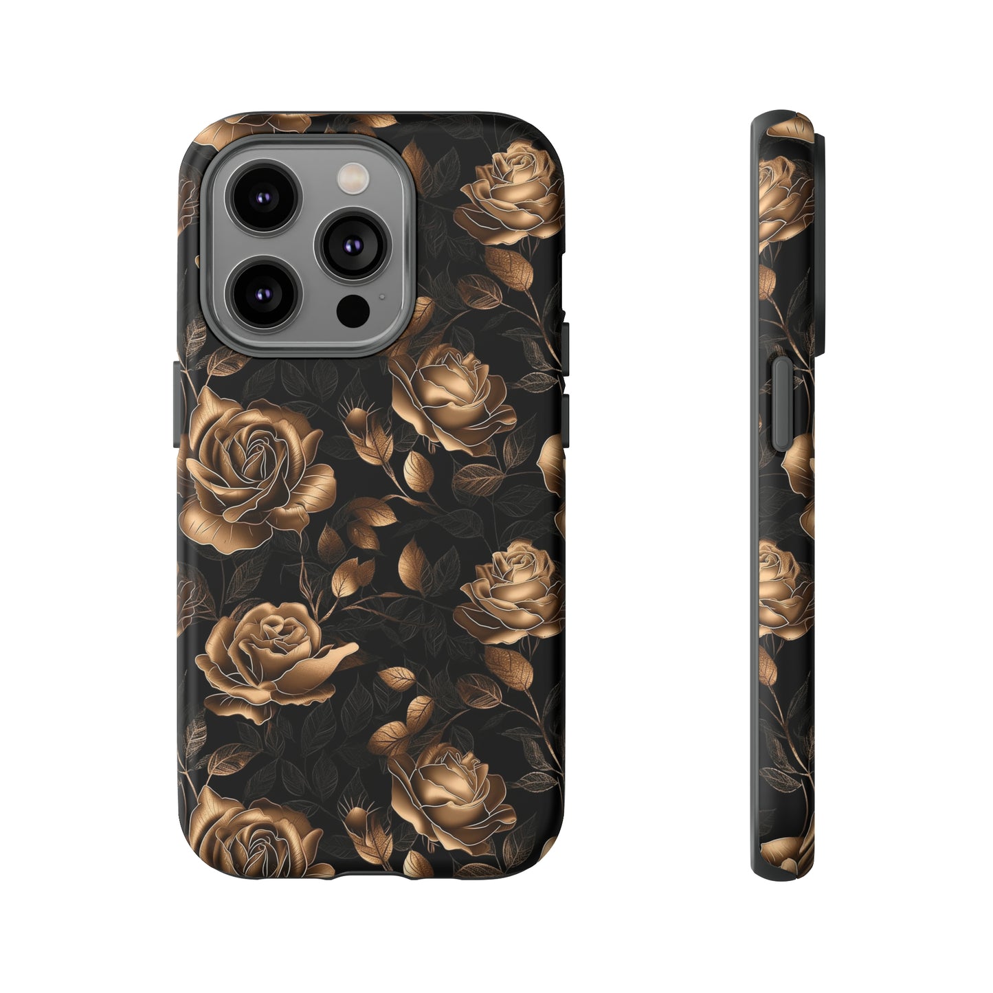 Tough Phone Case Black and Gold Roses