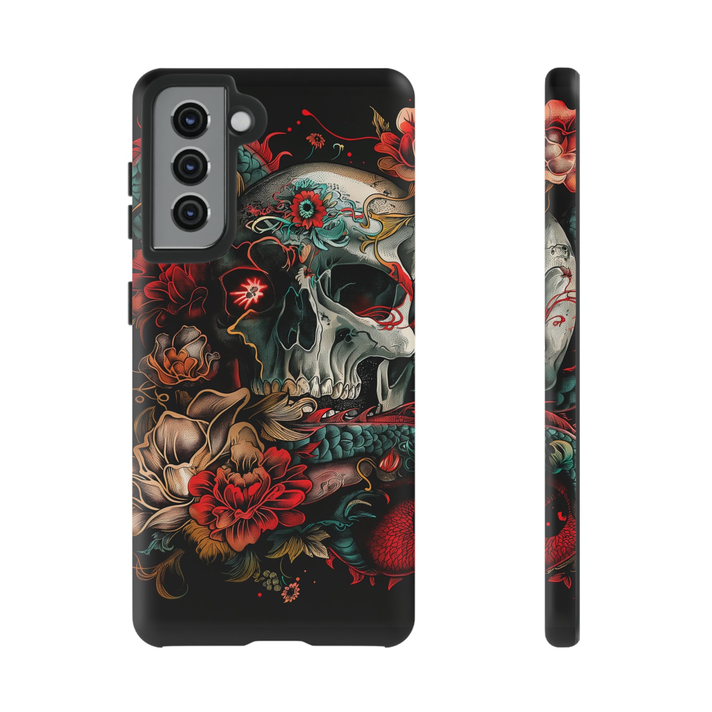 Tough Phone Case Skull and Rose