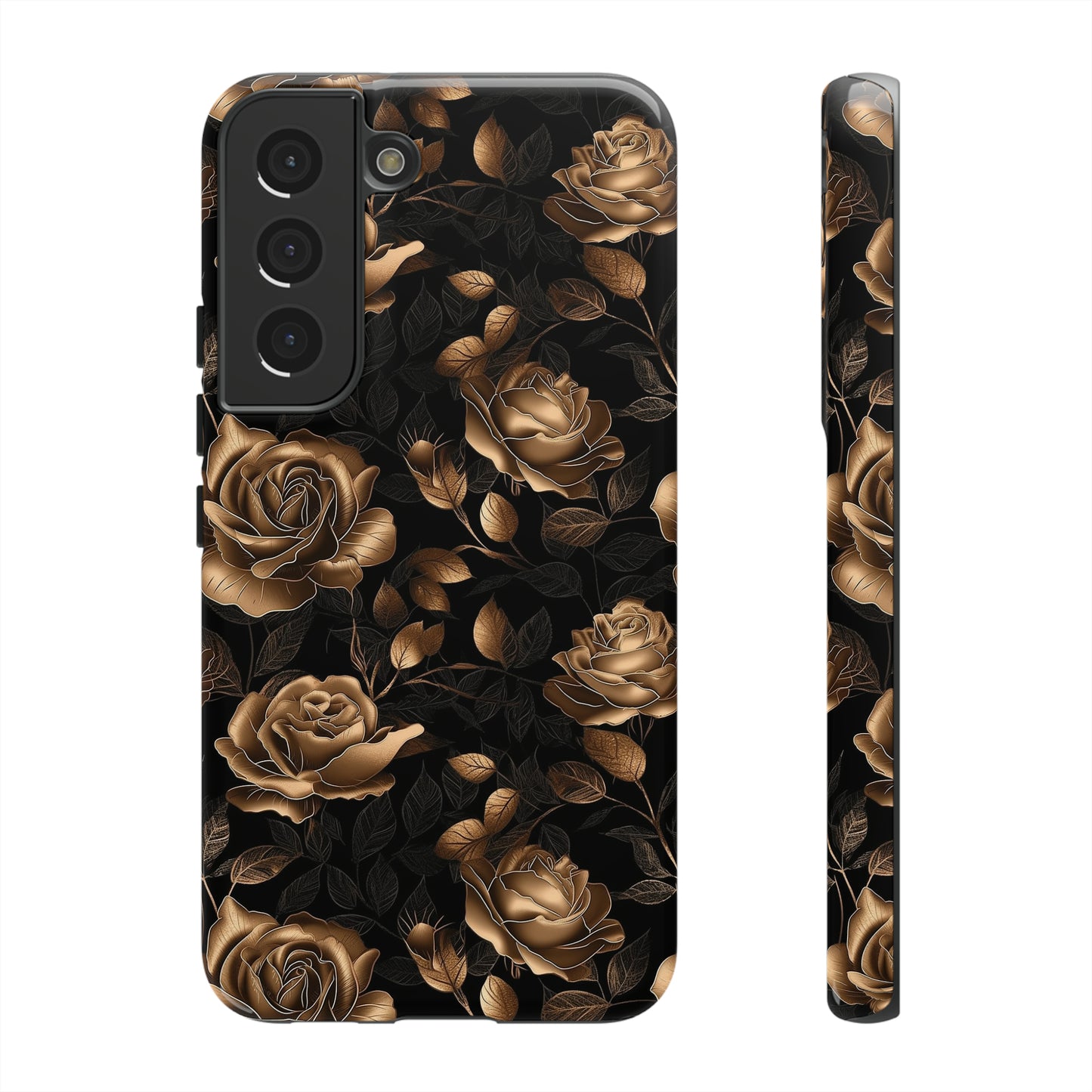 Tough Phone Case Black and Gold Roses