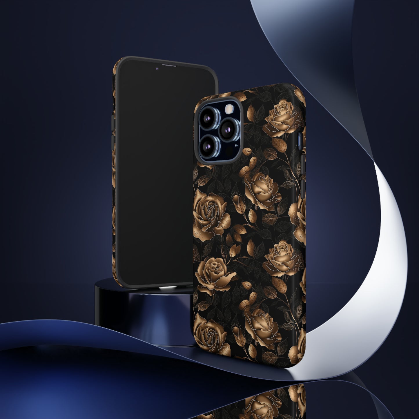 Tough Phone Case Black and Gold Roses