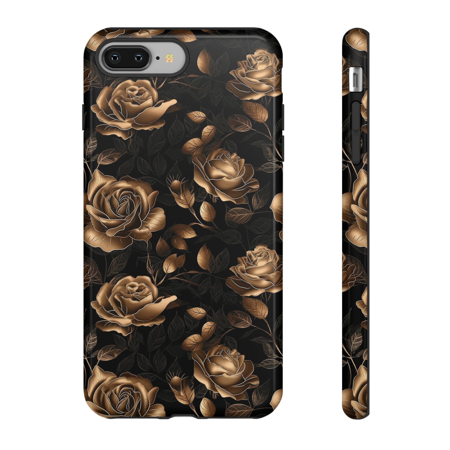 Tough Phone Case Black and Gold Roses