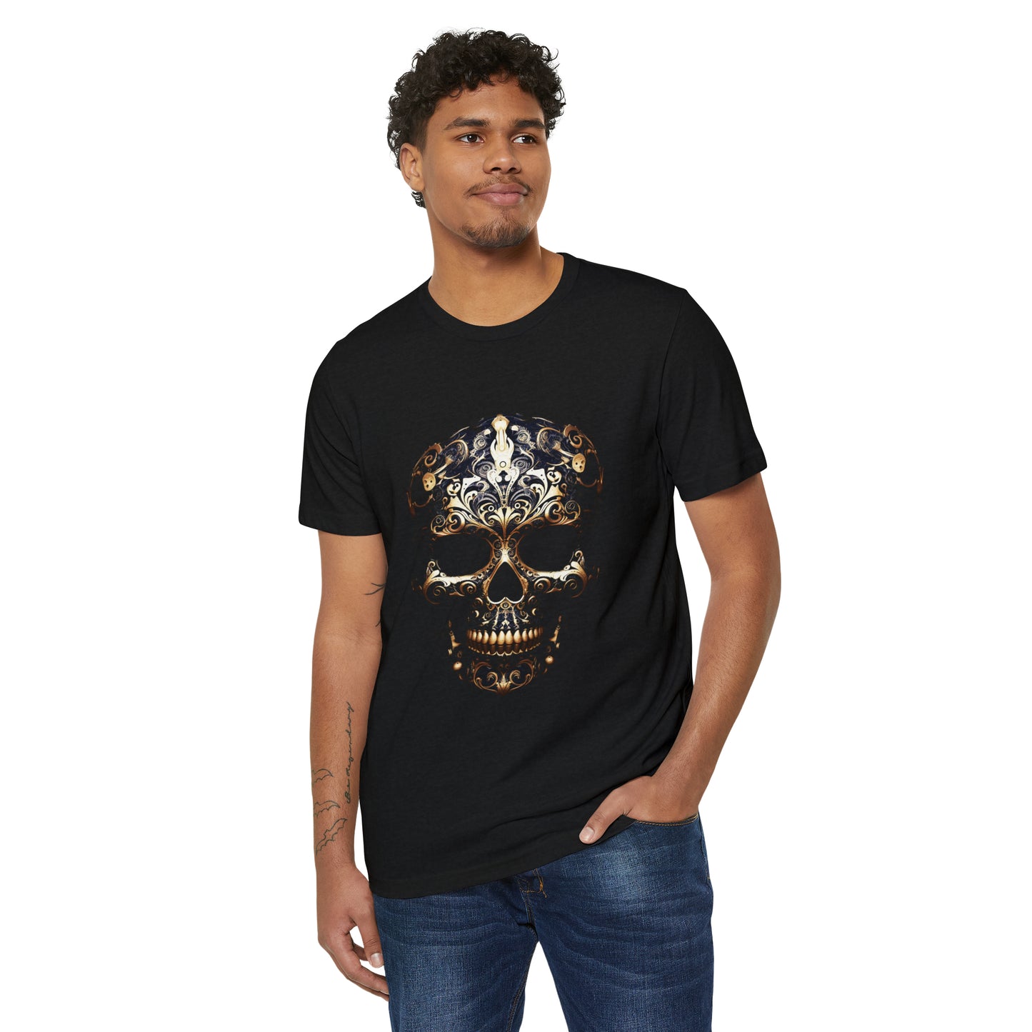 Black and Gold Paisley Skull Tee Graphic Organic T-Shirt