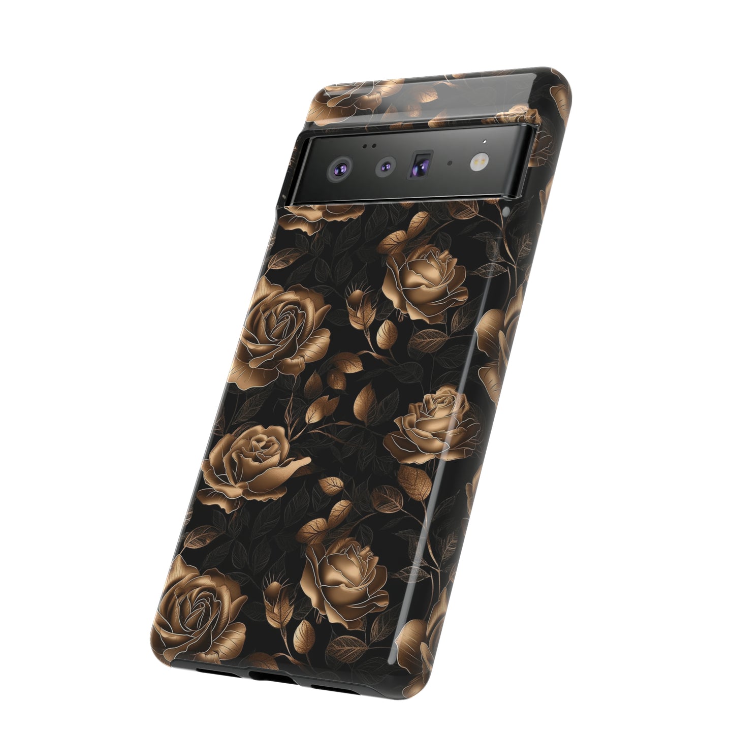 Tough Phone Case Black and Gold Roses