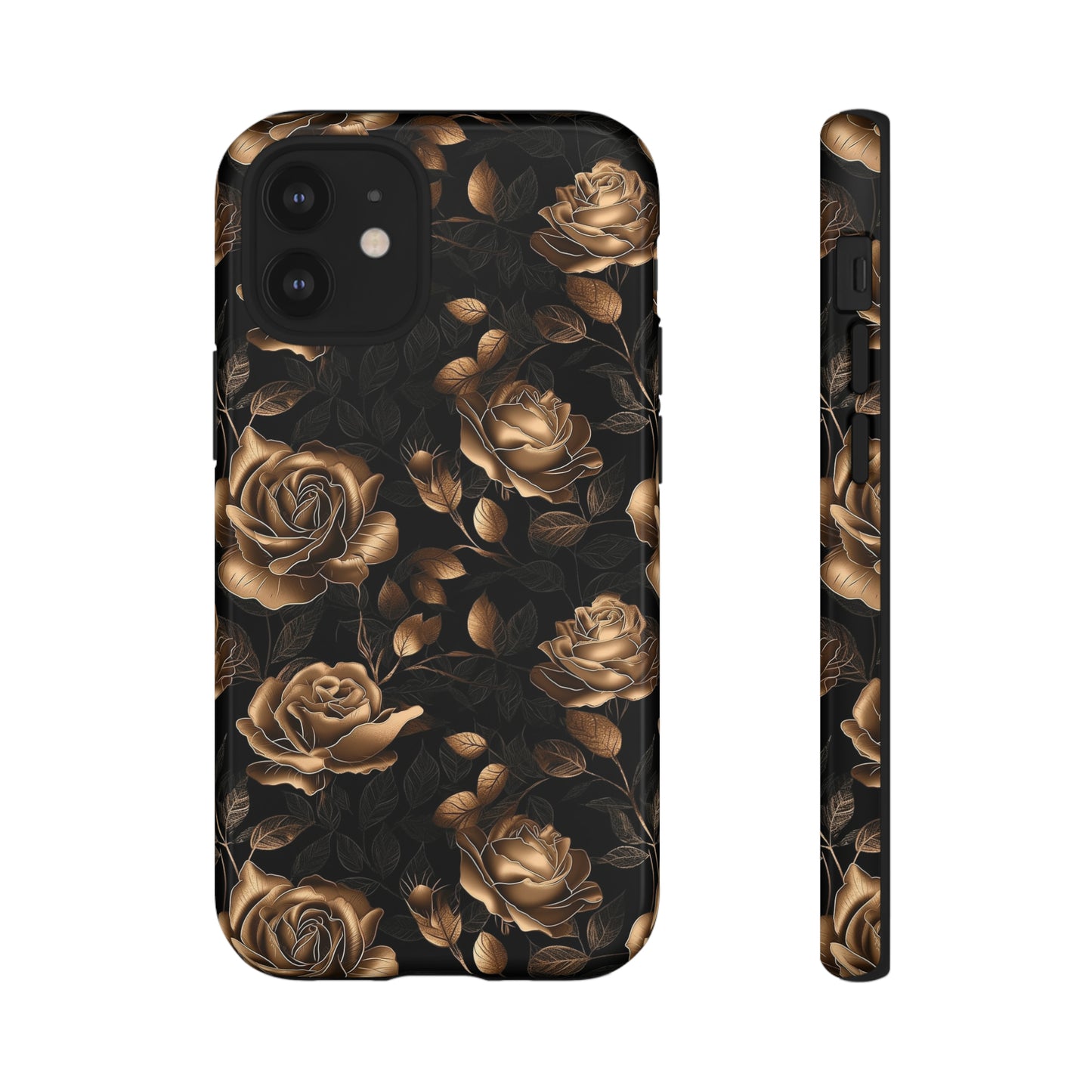 Tough Phone Case Black and Gold Roses