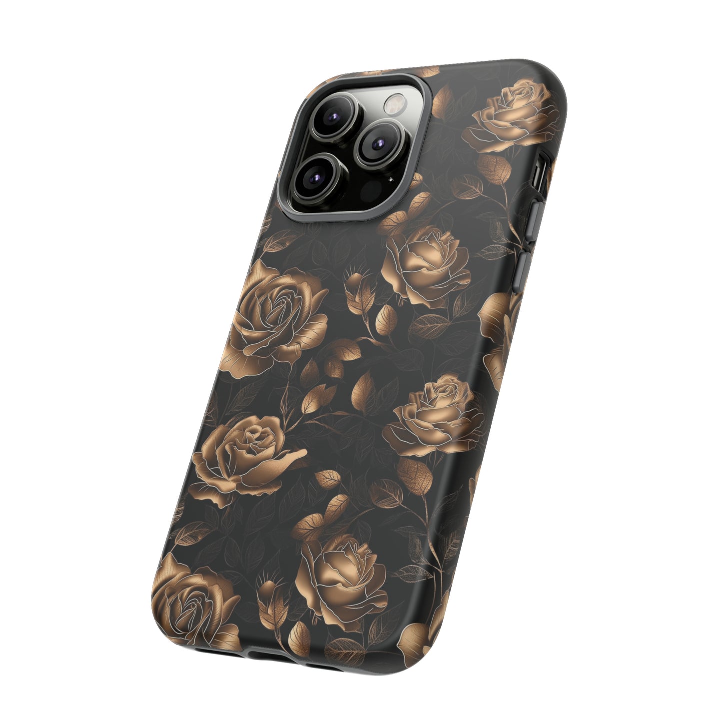 Tough Phone Case Black and Gold Roses