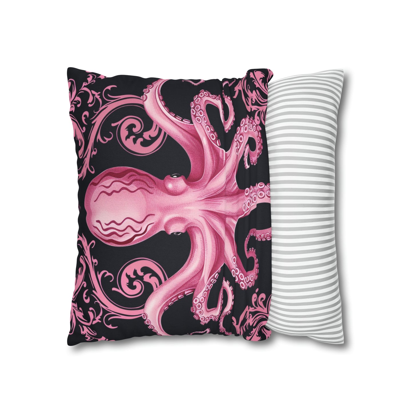 Spun Polyester Square Pillow Pink Octopus