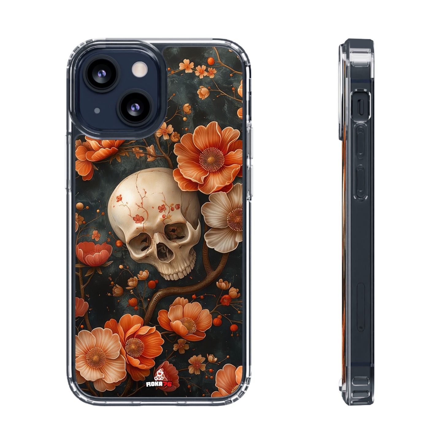 Clear Phone Cases Skull and Flowers Design