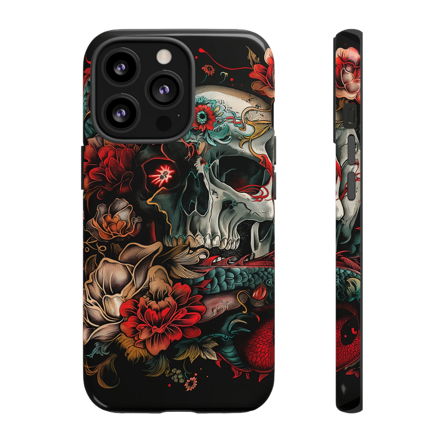 Tough Phone Case Skull and Rose