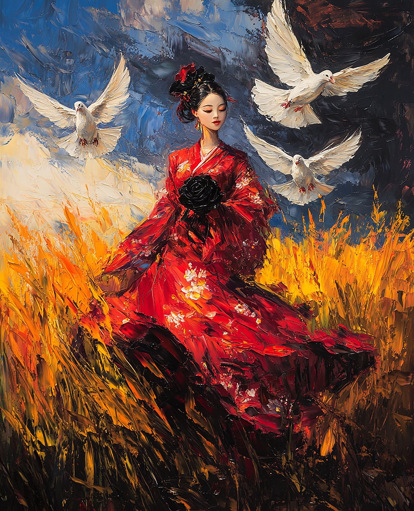 Elegance in Red - Enchanting Portrait of Serenity and Grace