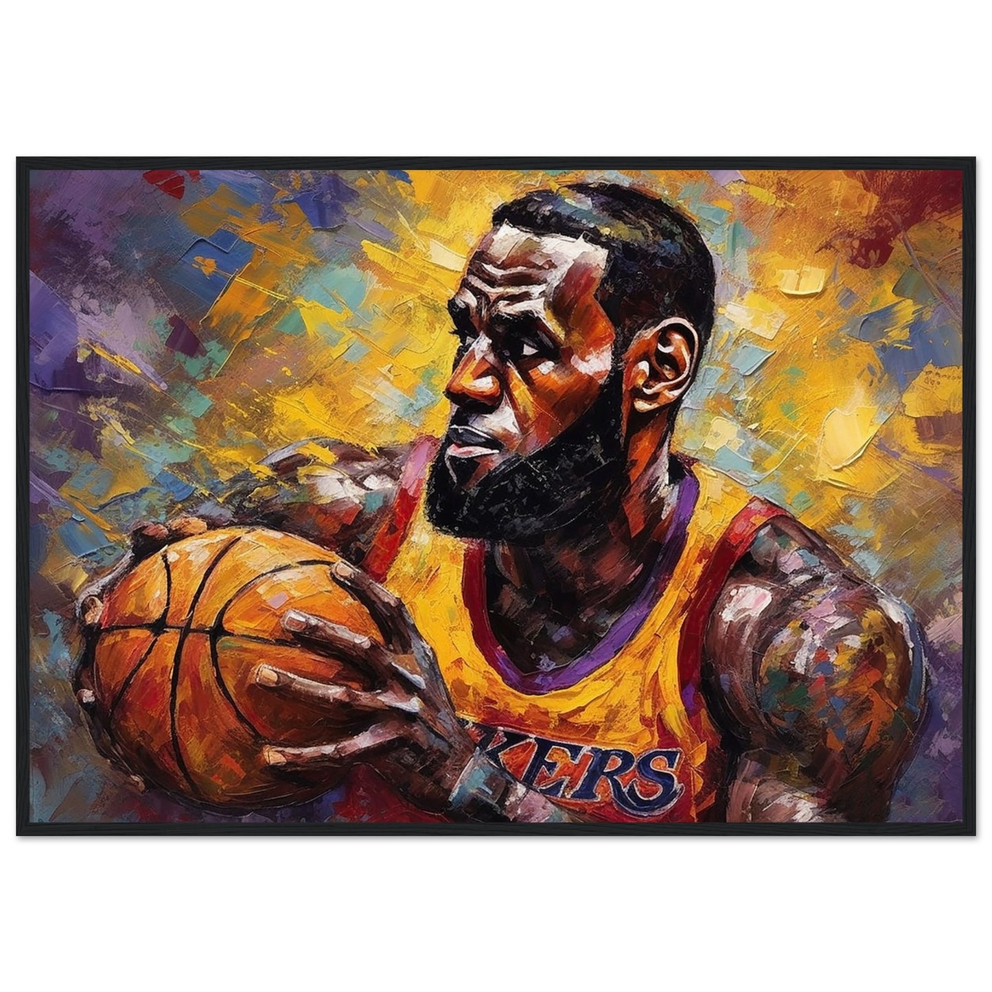 Courtside Majesty Lebron James on Wooden Framed