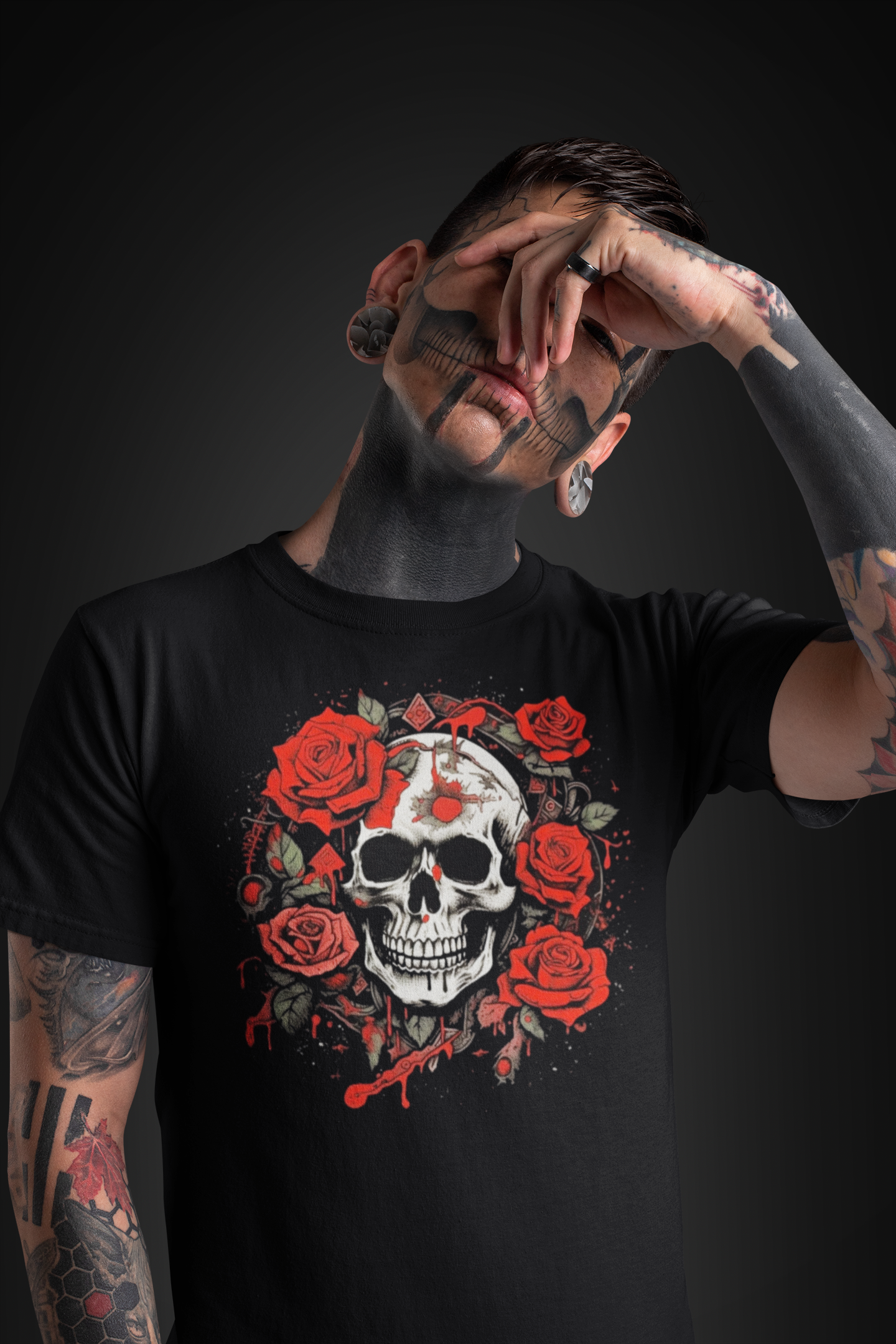 Scarlet Enigma Skull and Roses Tee Graphic Organic T-Shirt